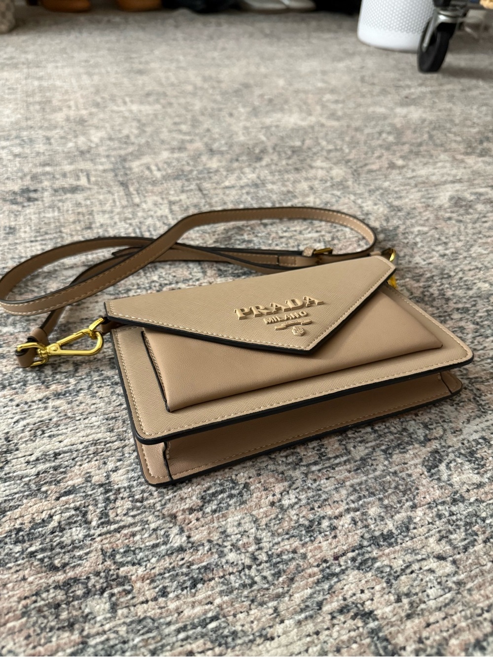 Prada Taupe Leather Envelope Crossbody with Gold Hardware - Picture 2 of 12